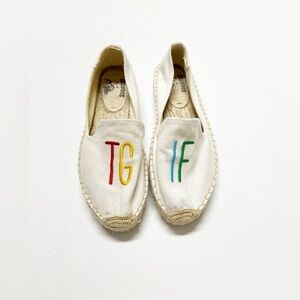 Soludos X Ashkahn Womens TGIF White Cream Canvas Platform Smoking Slipper